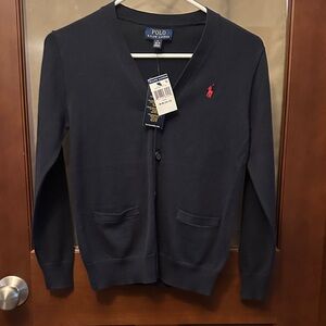 Polo Ralph Lauren Navy Blue Cardigan with Red Logo